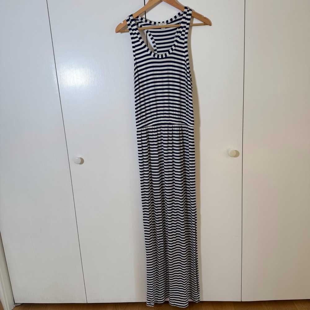 J. Crew Racerback Maxi Dress Womens Navy White Striped Cinched Side Slit - Small